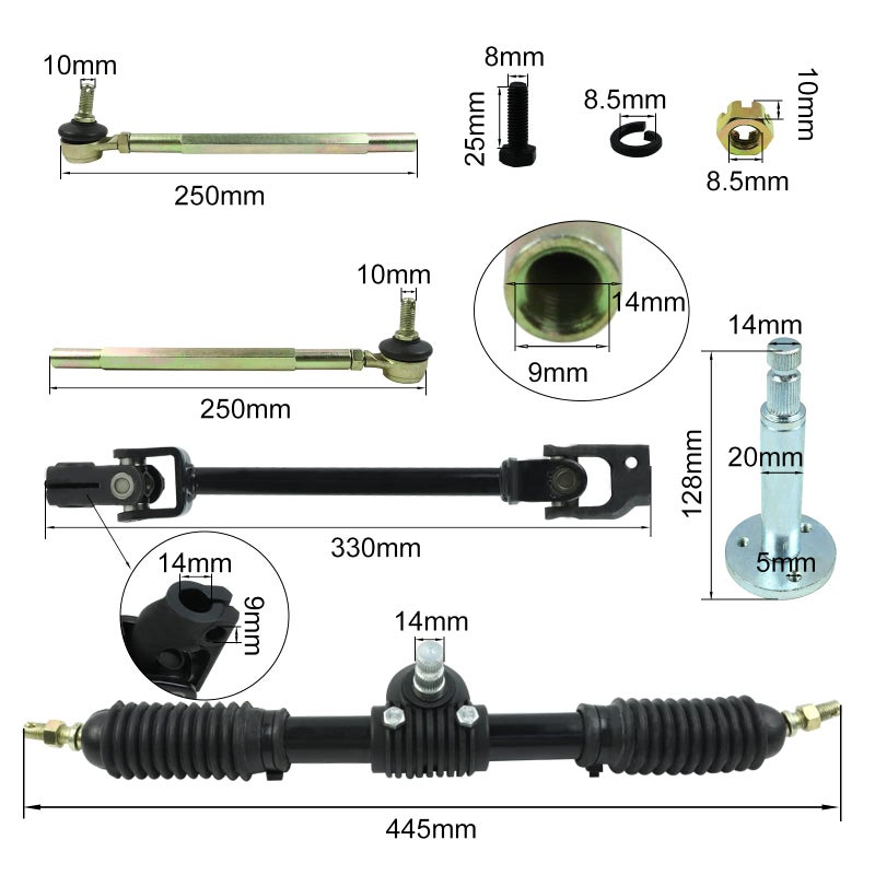 FLYPIG 445mm Steering Shaft Tie Rods Rack Kit 110cc Go Kart Adjustable Shaft Gear Rack Pinion Tie Rod Rack Parts Assembly For 110cc Quad Parts - Image 2